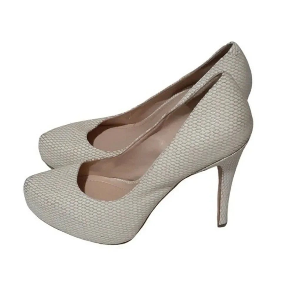 BCBG Generations Parade Womens Ivory Snake Print Leather Hidden Platform Heels 9